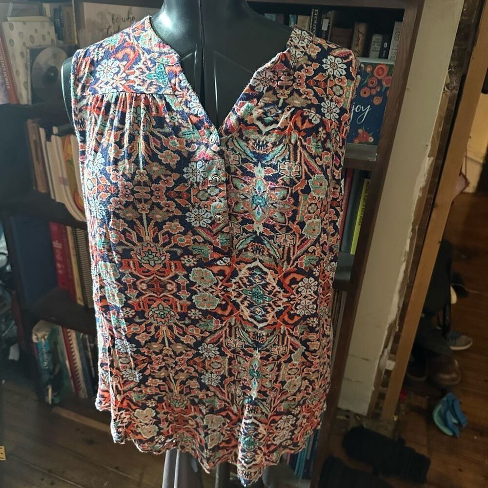 Papermoon Stitchfix split neck multi colored artsy knit 2x blouse